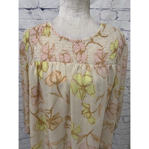 EVRI Womens Tan Yellow Peach Lightweight Floral Blouse Size 2X - Picture 2 of 8